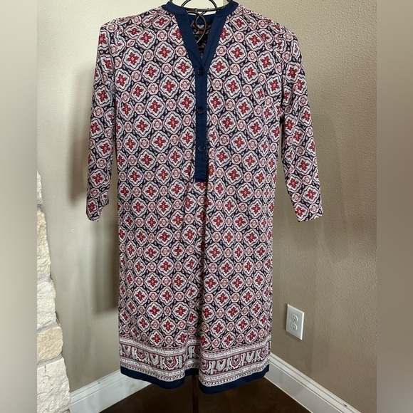 Talbots Red, White and Navy Blue, printed shirt dress, EUC! - Picture 1 of 5